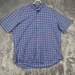 Ralph Lauren 2XLT Blue Pink Plaid Short Sleeve Button Mens Shirt Flesh Pony